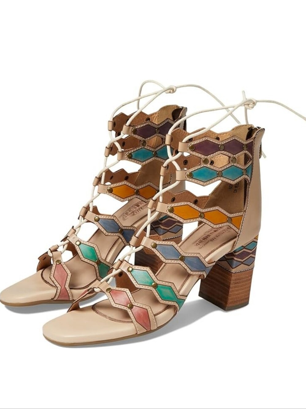 L'Artiste by Spring Step Artdeco Beige Multi Lace-up Block Heels ** Size 37
